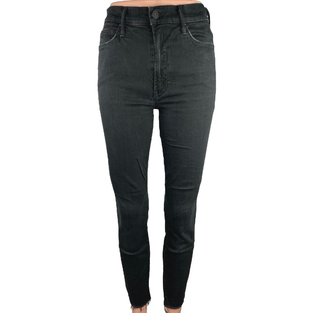 Mother Women's Black High Rise Stretch Raw Casual Cropped Denim Skinny Jeans 27